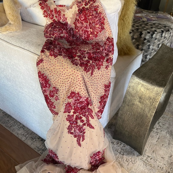 One of a kind red rhinestone prom gown!! - Picture 9 of 9